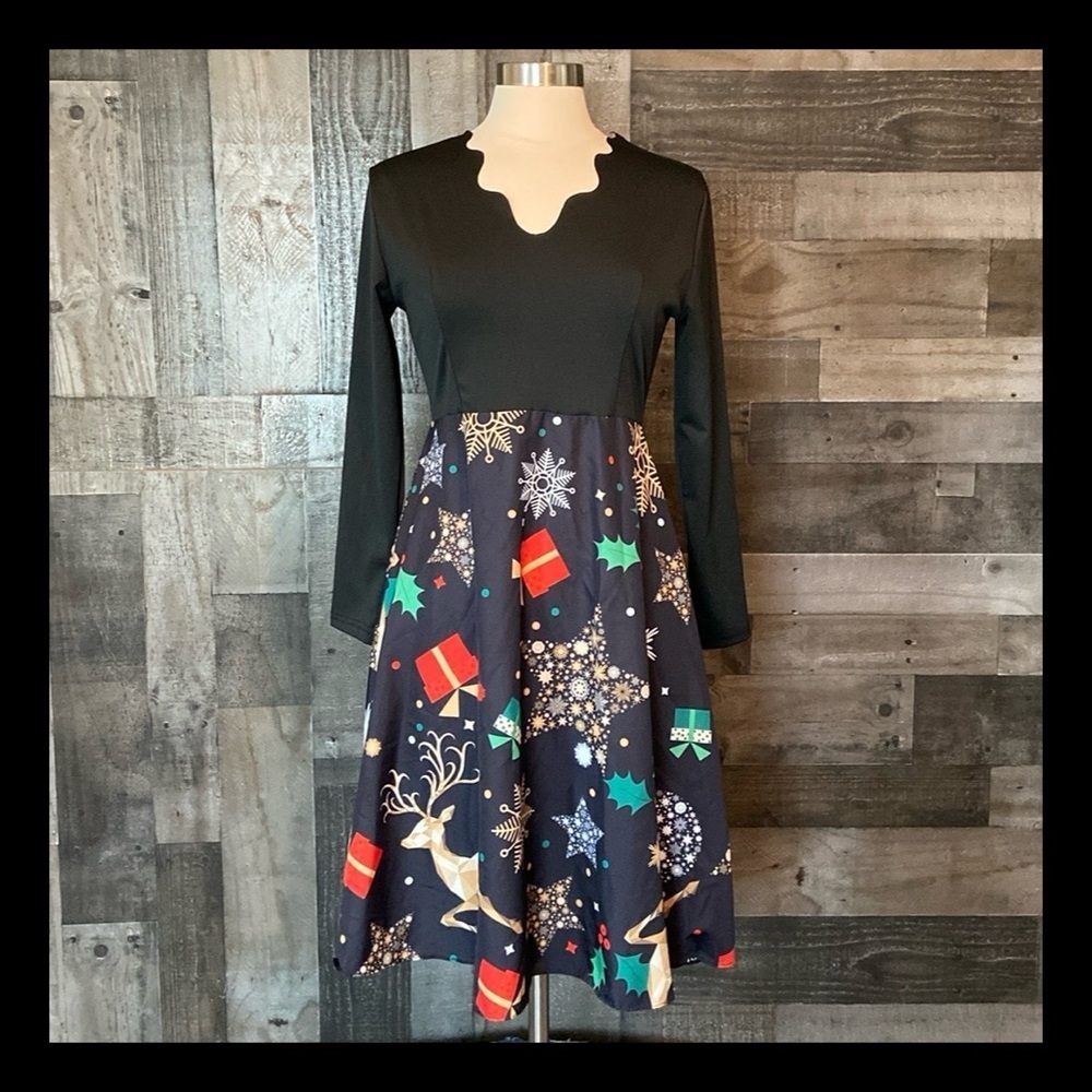 Adorable Christmas fit and flare dress large festive holiday party snowflake
